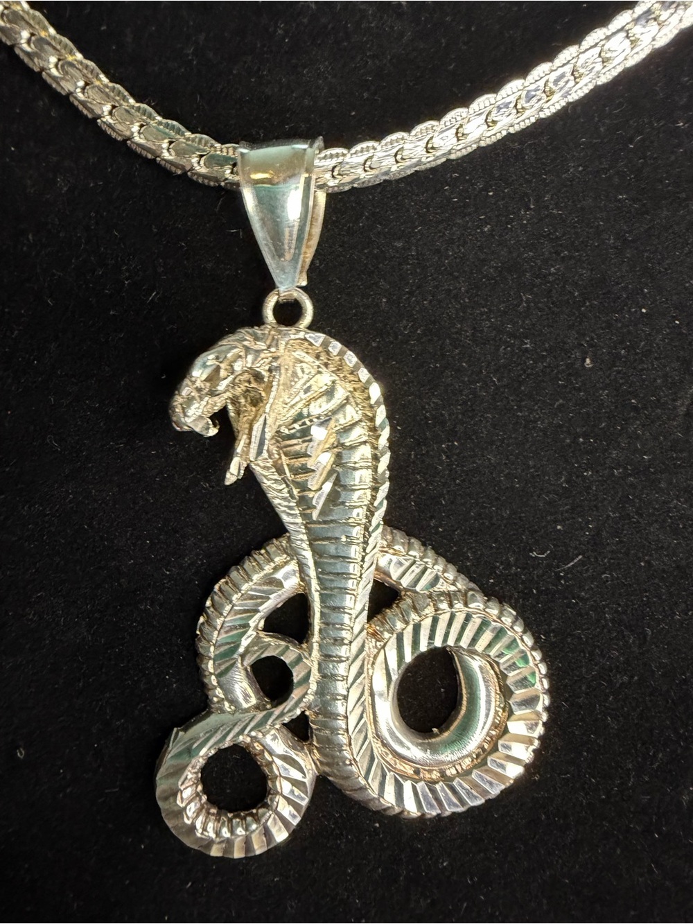 Sterling Silver 925 Cobra Snake Pendant 21” 35g Statement Necklace - Picture 2 of 6